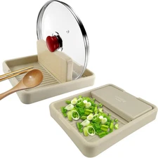 2 Pcs Spoon Rest with Pot Lid Holder For Stove Top, Countertop White 