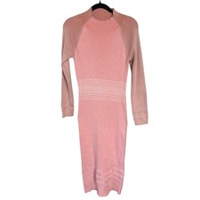 Fore Pink Ribbed Bodycon Midi Sweater Dress Stretch Sexy Mockneck Large