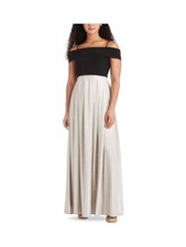 MORGAN & CO Womens Fit + Flare Full-Length Dress Beige Spaghetti Strap Juniors 3