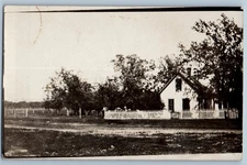 1911 Old House Scene Field Trees Milnor North Dakota ND RPPC Photo Postcard