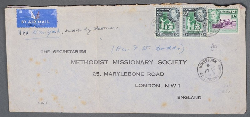 MayfairStamps St. Vincent 1943 Kingstown to London England Air Mail Cover aaz_68