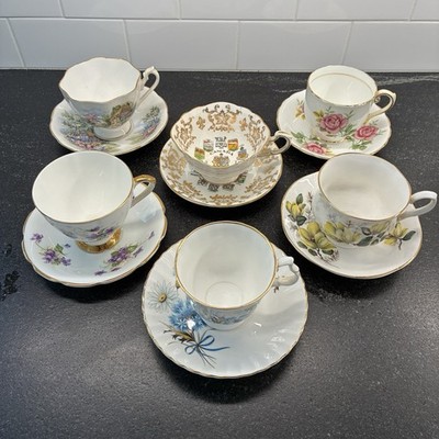 Mixed Lot of 6 Vintage Fine Bone China Floral Tea Cup and Saucer Sets UK Canada