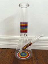 Tubo de agua de vidrio premium de 10" fondo de vaso arco iris ojo de buey 14 mm