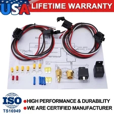 DAUL ELECTRIC COOLING FAN WIRING INSTALL KIT 185/175 THERMOSTAT 40 AMP RELAY