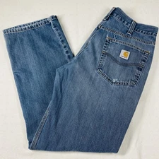 Carhartt Jeans Mens 34x32 Relaxed Fit Straight Leg Workwear Distressed Denim Pan