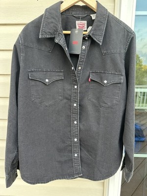 Levi's Iconic Western Denim Shirt NWT!! Pearl Snap Grey Women XL