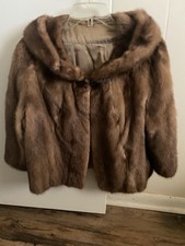 Mink Real Fur Stole Evening Wrap Brown Bolero Shoulder 3/4 Sleeves Size M