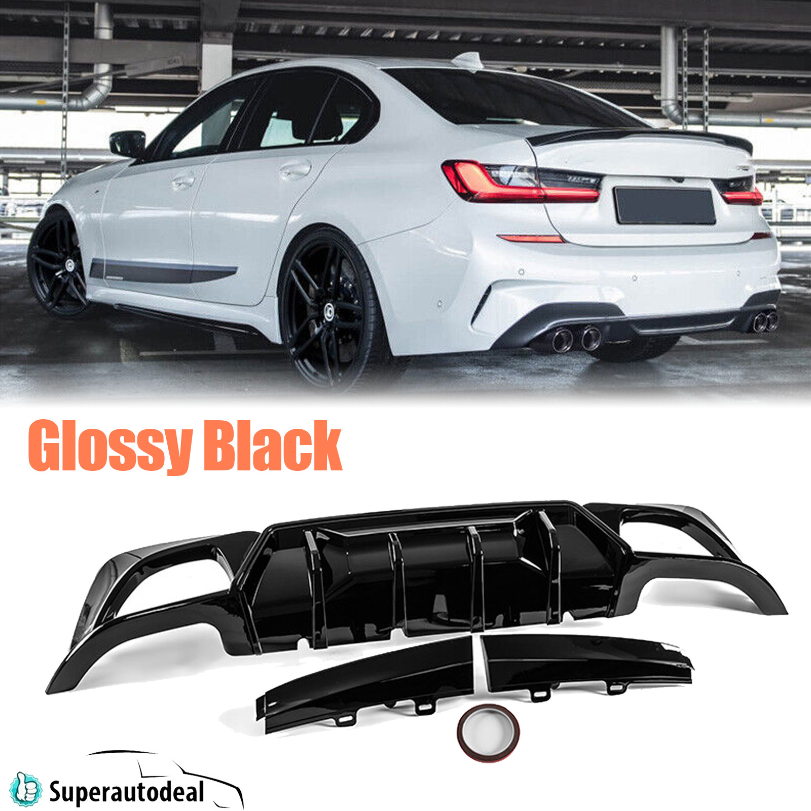 For 19-22 BMW 3 Series G20 330i M340i Sport Rear Bumper Lip Diffuser Gloss Black