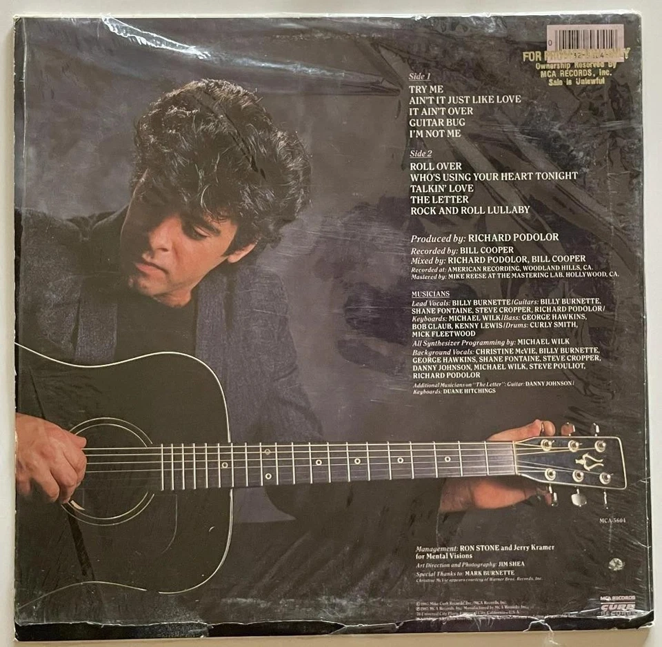 Billy Burnette Try Me vinyl LP NM Curb Country Rockabilly Christine McVie - Image 2 of 3