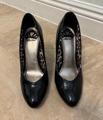 Fergalicious by Fergie Heels Black Patent Leather w/ Animal Print Lining
