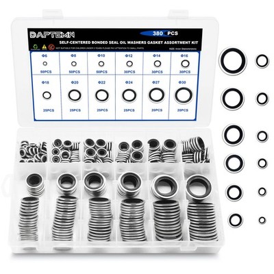 Daptemn 380 PCS Metric Bonded Sealing 37.6 mm, 380PCS Black Seal Washers