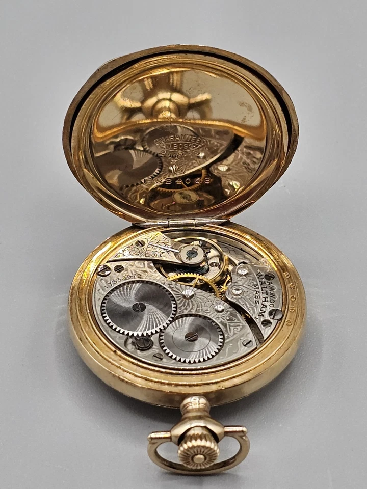 Reloj Bolsillo Waltham Cuerda Manual 7 Joyas Lleno de Oro Grabado Keystone J.Boss Foto 4 de 4