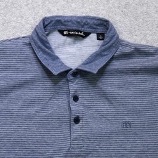 Travis Mathew Polo Shirt Men's Extra Large Blue Stripe Golf Performance Logo