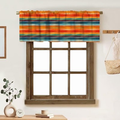 Mexican Aztec Window Valance, Abstract Vintage Aztec Motif Gradient Blurred L...