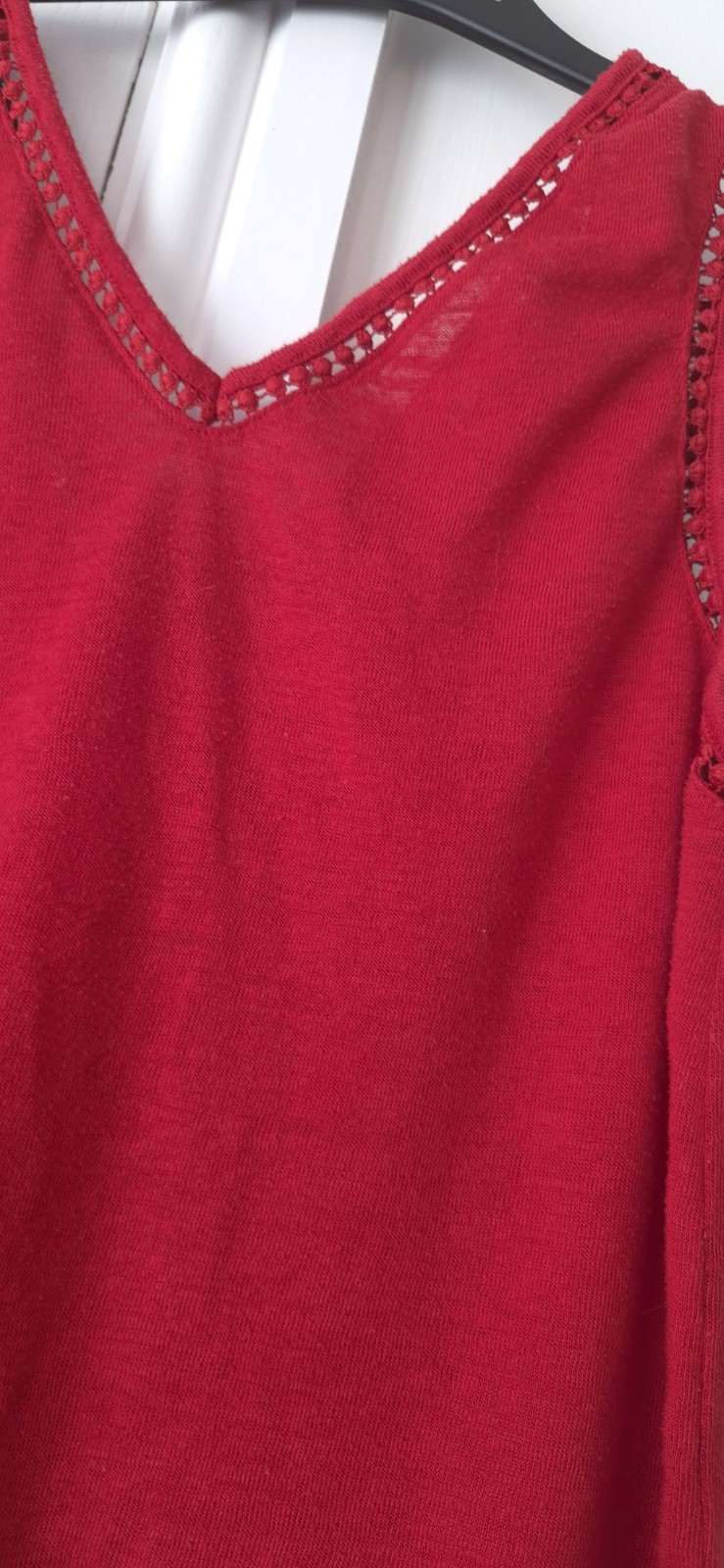 Papaya red V neck vest top with crochet trim size 14 image 5