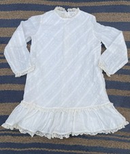 VTG 6T Girls White Prairie Cotton Dress With Small Lace Ruffles