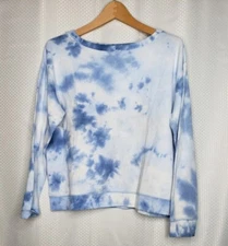 SPLENDID WOMEN'S WAFFLE KNIT CREW NECK T-SHIRT BLUE TIE DYE SMALL S