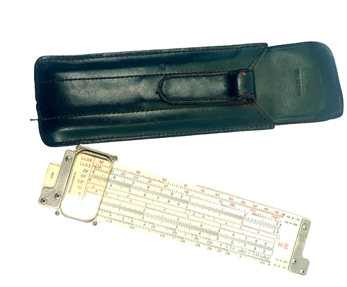Keuffel & Esser 7" Slide Rule Magnifier Green Leather Case 4181-1 Vintage 1940s - Picture 3 of 7