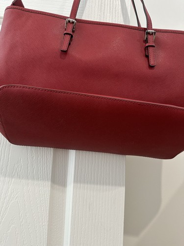 Michael Kors Jet Set Travel Saffiano Burgundy Red Leather Bag 42 X 26cm - Picture 9 of 19