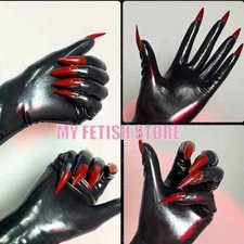 Crossdressing Oil Glossy Fetish Shiny Latex Rubber Cosplay Gloves With Nails Art