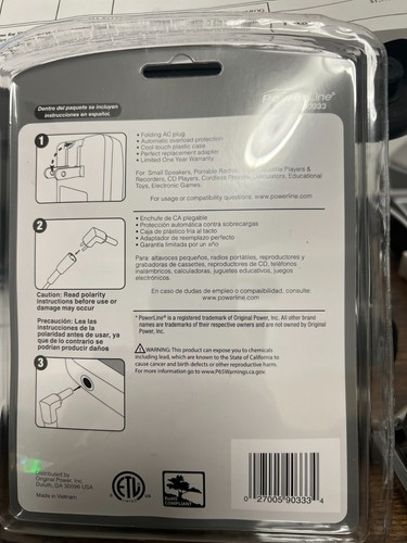 ***SEALED***Powerline 90333 Universal Car Cord Adapter 3-12 VOLTS /600mA - Picture 2 of 2