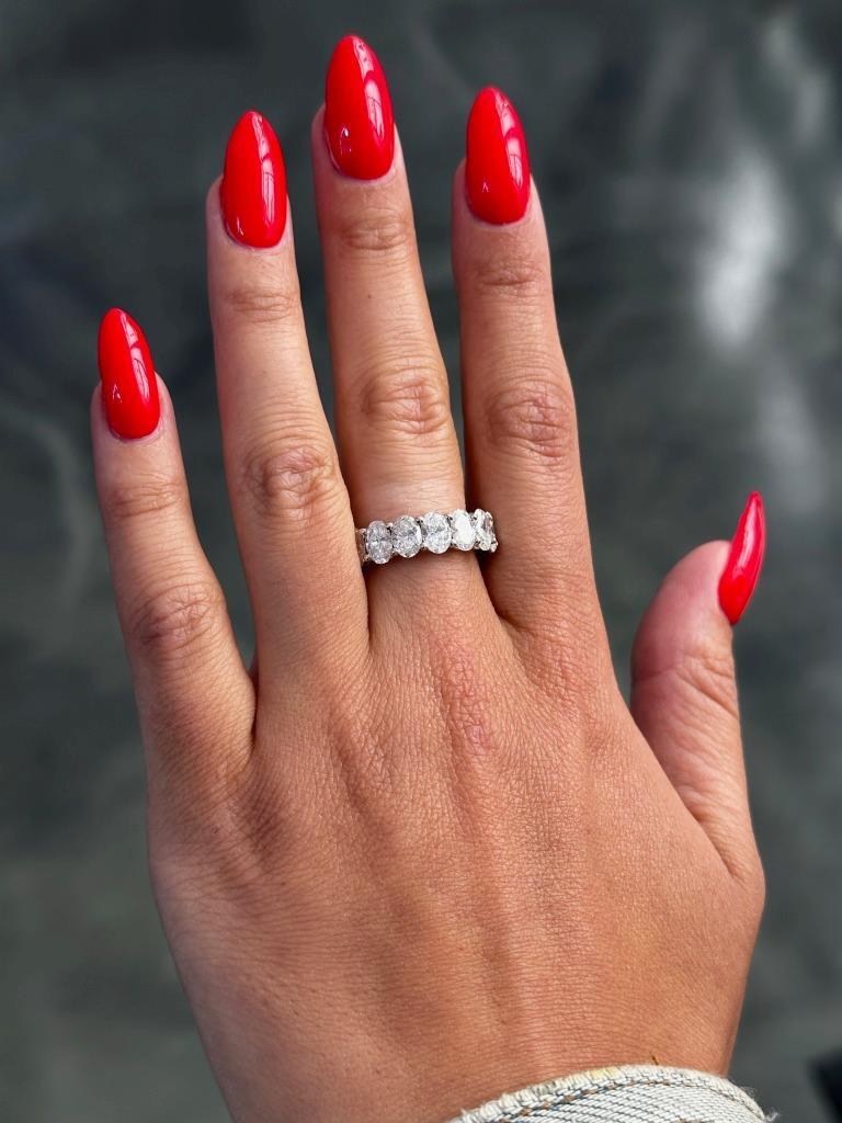 14k White Gold Lab Grown Diamond Oval Cut Eternity Band Ring 8.84ct G-VS1 Sz 6