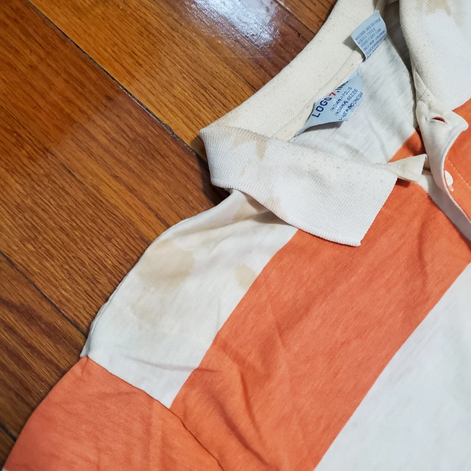 Винтажная рубашка-поло Tampa Bay Buccaneers NFL оранжевая в полоску размер L логотип 7 окрашенная  - Изображение 4 из 4