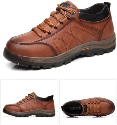Men's Casual Hand Stitching Leather Arch Support Shoes Outdoor Hiking Lace Up US