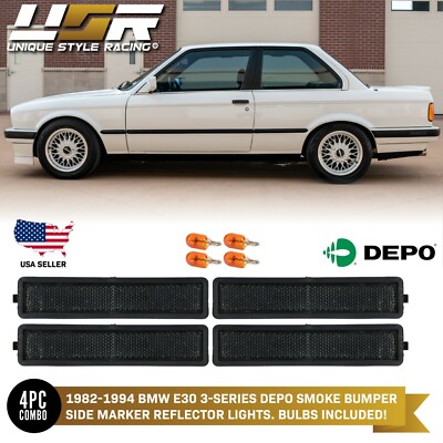 DEPO Smoke 4pcs Front+Rear Side Marker Light For 84-91 BMW E30