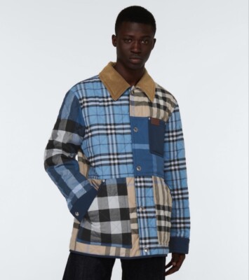 BURBERRY Blue & Light Almond Henham Patchwork Jacket - Size XS