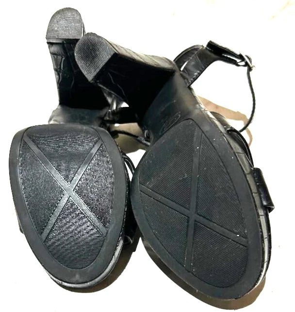 Sandalias chinas con plataforma de lavandería talla 8 correa para el tobillo negras 4,5 pulgadas tacones talla US-7 Foto 4 de 4