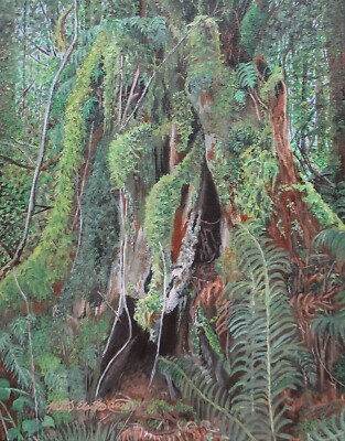 Acrylic painting, tree stump, forest, nature, Original artwork by N.E.Thompson