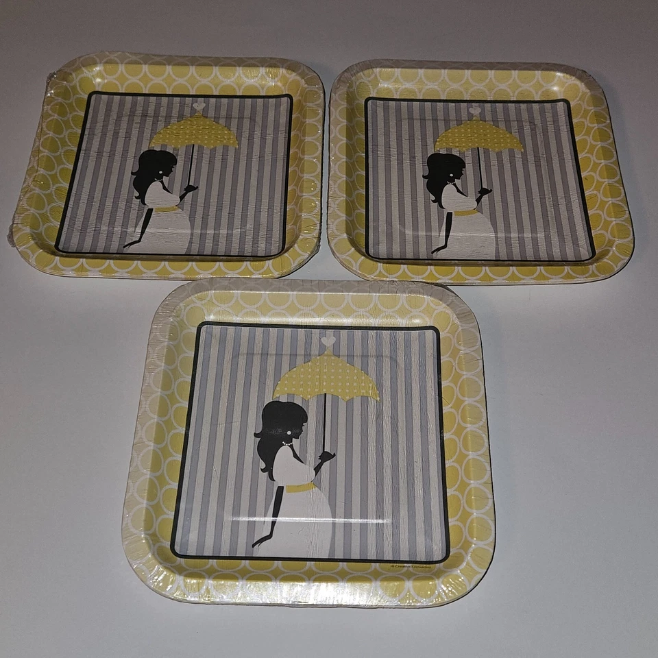 NEW 3 Pk Yellow Square Maternity Baby Shower Party Plates Unisex Boy Girl 8/pack - Image 2 of 4