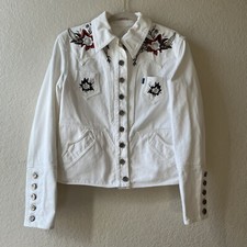 Christian Lacroix Jeans Ytk Vtg White Denim Jacket Embroidered Floral Boho Weste