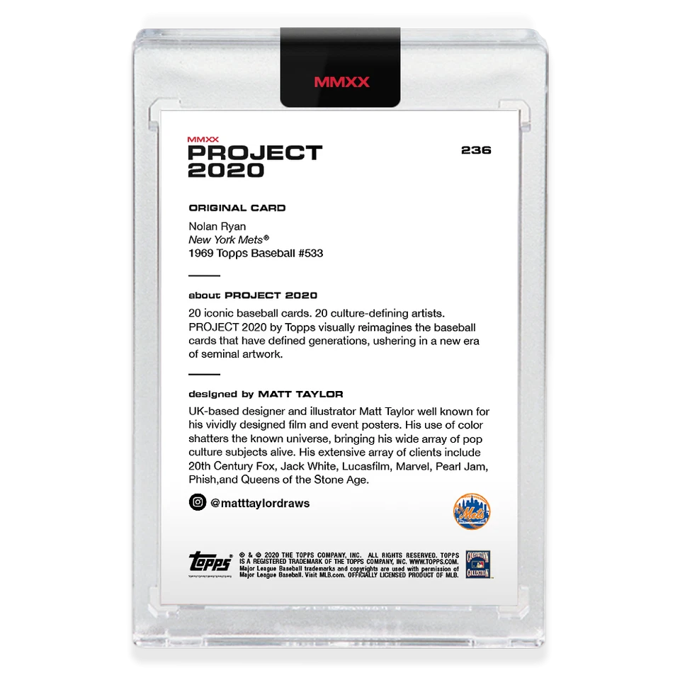 Topps PROJECT 2020 Card 236 - 1969 Nolan Ryan by Matt Taylor - Print Run: 3186 - Image 2 of 4