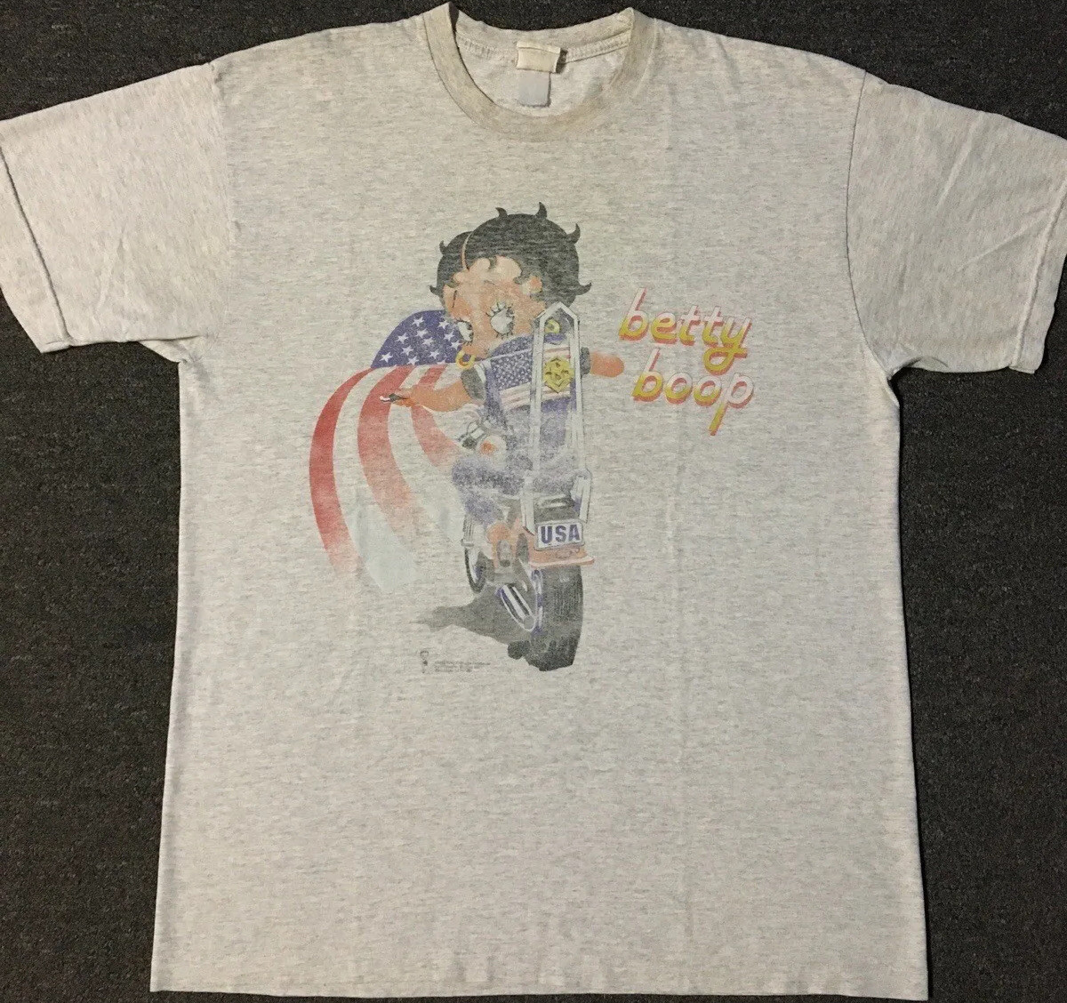 Vtg 90s Betty Boop Biker Faded Shirt XL Single Stitch Cartoon