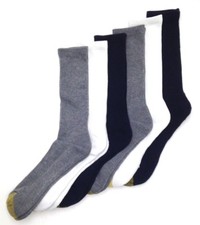 55 Gold Toe Men'S 6 Pairs Pack Athletic Crew Socks White Gray Blue Shoe 6-12