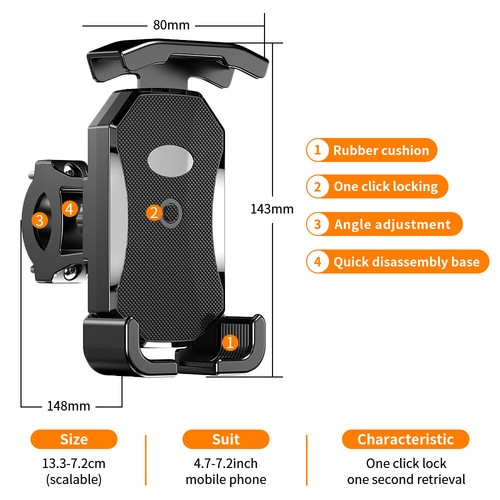 360° Anti-Shake Motorcycle Phone Holder Bike Bicycle Handlebar Mount for iPhone - Photo 13 sur 14
