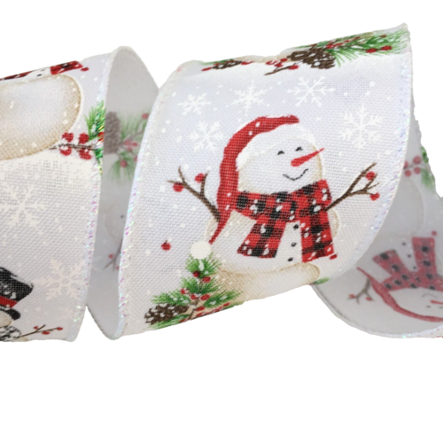 White Christmas Wired Ribbon For Bows,Wreaths,Crafts "The Snowman" 1 MTR - Afbeelding 1 van 4