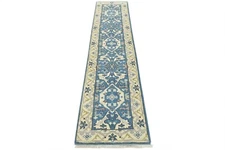 Oushak Runner 2’6” x 9’10” Blue Wool Traditional Hand-Knotted Oriental Rug