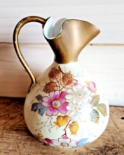 Antique Porcelain Pitcher Victoria Carlsbad Austria Hand Painted Floral Gold