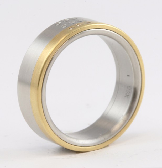 Xen 18k Yellow Gold Stainless Steel Round Diamond Band Ring 7.5mm 0.05 TCW Sz 10 eBay