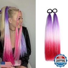 Ombre Tinsel Extensions Ponytail Extensions With Rubber Band, Purple to Pink