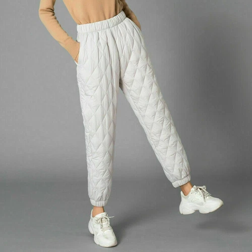Women Thick Pants Padded Quilted Thermal Trousers Elastic Waist Sweatpants Grey - Bild 17 von 32