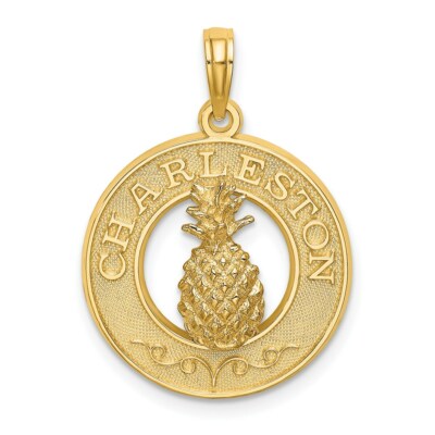 14K Gelbgold Charleston auf rundem Rahmen mit Ananas Anhänger
