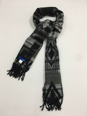 Authentic BEAMS Abstract Visual Design On  Black Gray 100%Acrylic Shawl Muffler 