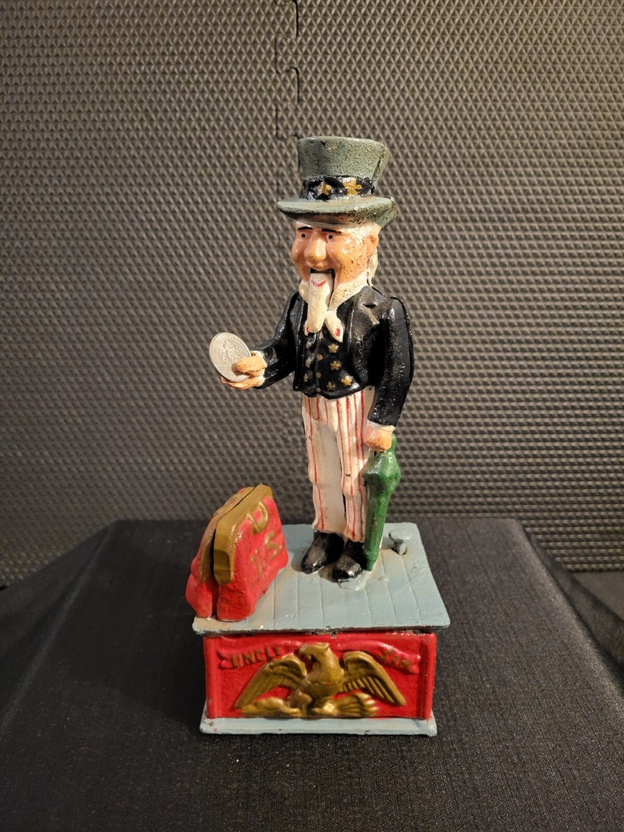 Vintage Uncle Sam Cast Iron Metal Mechanical Coin Bank | eBay