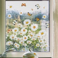 Blumen Aufkleber Fensterfolie GäNseblüMchen Schmetterling Wandtattoo Home Deko