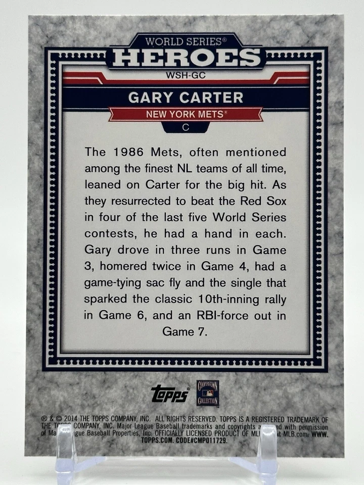 2014 Topps Update World Series Heroes Gary Carter #WSH-GC HOF - Image 2 of 2