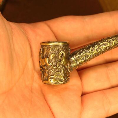 Vintage Brass Tobacco Pipe with Pouch Men's Smoking Set Accessories